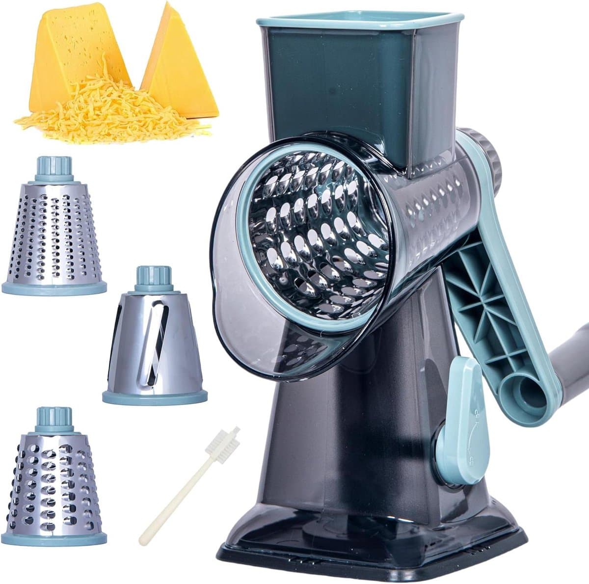 Kaasrasp Roterend - Groentesnijder Keuken - Maaltijden Bereiden - Sterke Zuigvoet - 3 Trommels - Blauw — afbeelding 1