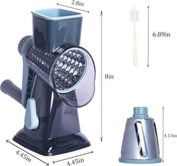 Kaasrasp Roterend - Groentesnijder Keuken - Maaltijden Bereiden - Sterke Zuigvoet - 3 Trommels - Blauw — thumbnail 5