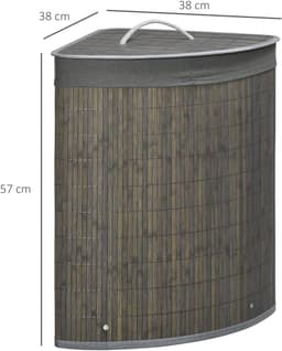 COVREO Wasmand 38x38x57 cm grijs, bamboe met deksel en uitneembare zak — thumbnail 2