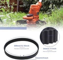 SnelShoppen - Vervangende Aandrijfriem Rubber Zwart 3mm Stapel 13mm Breedte 103 Tanden 309mm Omvang Geschikt voor MacAllister MGTP1000 Grasmaaier — thumbnail 2