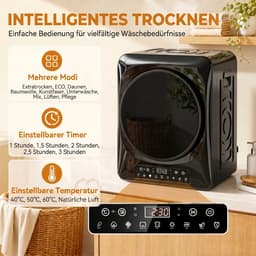 TEKROA® Wasdroger - Compacte wasdroger van 1000 W met afvoer, extra droog- en ECO-standen - timer en temperatuurinstellingen - zwart — thumbnail 5