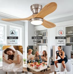 Plafondventilator Met Verlichting En Afstandsbediening - 90 Cm - 6 Snelheden - Hout - Natuurlijk - Voor Woonkamer En Slaapkamer - Omkeerbare Motor — thumbnail 2