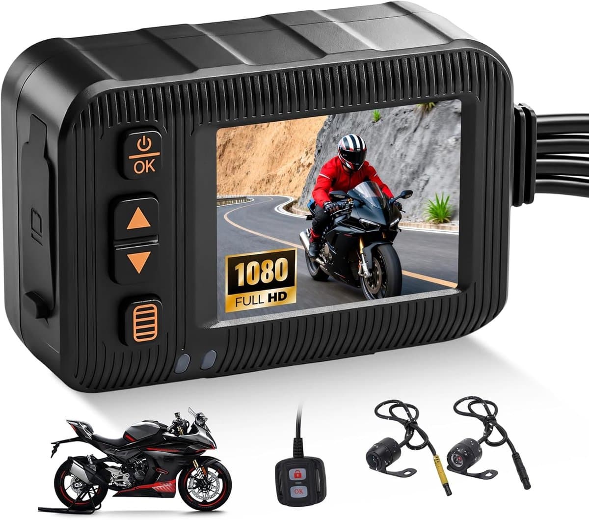 Dual Dashcam voor en achter - Waterdicht IP67 - HD-opname met G-sensor - Groothoeklens - Voor Motorsport en Recreatief Gebruik — afbeelding 1