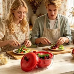 Groente Wasmachine - Salade Spinner - Keuken Schoonmaken - Handslinger Droogfunctie - 21 x 17 cm - Rood — thumbnail 3