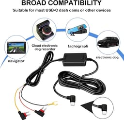 OUYLAF Dashcam hardwire kit - dashcam hardwire kit usb-c- dashcam accessoires - V-antrue hardwire stroomkit - 12V-24V naar 5V auto-oplader - netsnoer — thumbnail 4