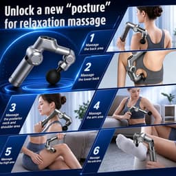 SnelShoppen - Massagepistool U-vormig met verlenggreep, 4 massage-opzetstukken, 6 snelheden, ideaal voor rug, nek, schouders, benen, grijs, ontspannin — thumbnail 3