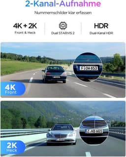 Dashcam voor auto - Zwart - 4K + 2K Dual Camera - Met Nachtzicht en Wi-Fi 6 - Voor Maximale Veiligheid en Parkeermodus — thumbnail 2