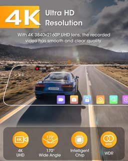 Dashcam voor auto - Zwart - 10 inch - IPS Touchscreen Spiegel met 64GB SD-kaart en Achteruitrijcamera - Met Nachtzicht en Parkeerhulp — thumbnail 2