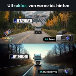 Dashcam voor auto - Zwart - G980H met spraakbesturing - 4K+2K dubbele camera met GPS en nachtzicht - Voor veilig rijden — thumbnail 2