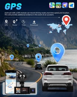 Dashcam voor auto - Zwart - 3,16 inch scherm - 2,5K Front, Binnen en Achtercamera - Met WiFi, GPS en Nachtzicht — thumbnail 4