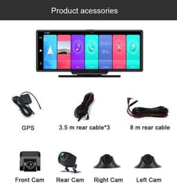 Dashcam voor Auto - 10.26" 4G Android 9 Dashcam - 360° Panoramisch Beeld - GPS Navigatie - 4G Camera - ADAS Rijhulp - WiFi - Parkeermodus - G-Sensor - Loop Recording - Zwart — thumbnail 1