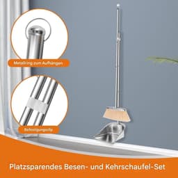 Stoffer en blik - Reinigingsset - Vloeren schoonmaken - Ergonomisch ontwerp - Lange steel - Zilver — thumbnail 5