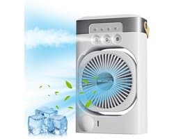 Draagbare water-ijsblokjesventilator, 3-in-1 mini-verdampingsventilator met led, timer, 3 windsnelheden, 3 sproeimodi voor thuis, kantoor en slaapkamer