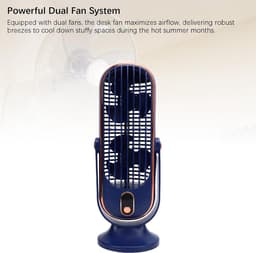 Torenventilator voor de slaapkamer, 5 windsnelheden, 25 cm draagbare tafelventilator, borstelloze motor, oplaadbare USB-batterij (blauw). — thumbnail 5