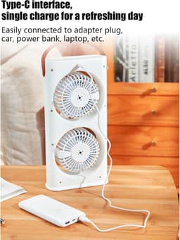 Deze universele bureauventilator heeft drie windsnelheden, meerdere ventilatorkoppen en een ingebouwde oplaadbare batterij van 1200 mAh. Geschikt voor warme weersomstandigheden zoals studentenkamers, scholen, campings, stranden en picknicks. — thumbnail 5