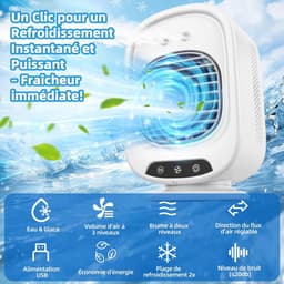 Mobiele Airco - Aircooler - Mobiele Airco Zonder Afvoer - Mini Ventilator - Energiezuinige Koeler met Drie Snelheden - 2 luchtbevochtingsstanden - Ventilator Oplaadbaar USB - Draagbare Mobiele Airco Cooler voor Slaapkamer, Keuken en Badkamer — thumbnail 4