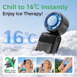 Draagbare Handventilator met IJskoeling - 3-in-1 Oplaadbare Persoonlijke Zakventilator met LED-display, Tot 10 Uur Verkoeling, 1-100 Traploze Snelheid voor Reizen Buiten Kamperen (Zwart) — thumbnail 4