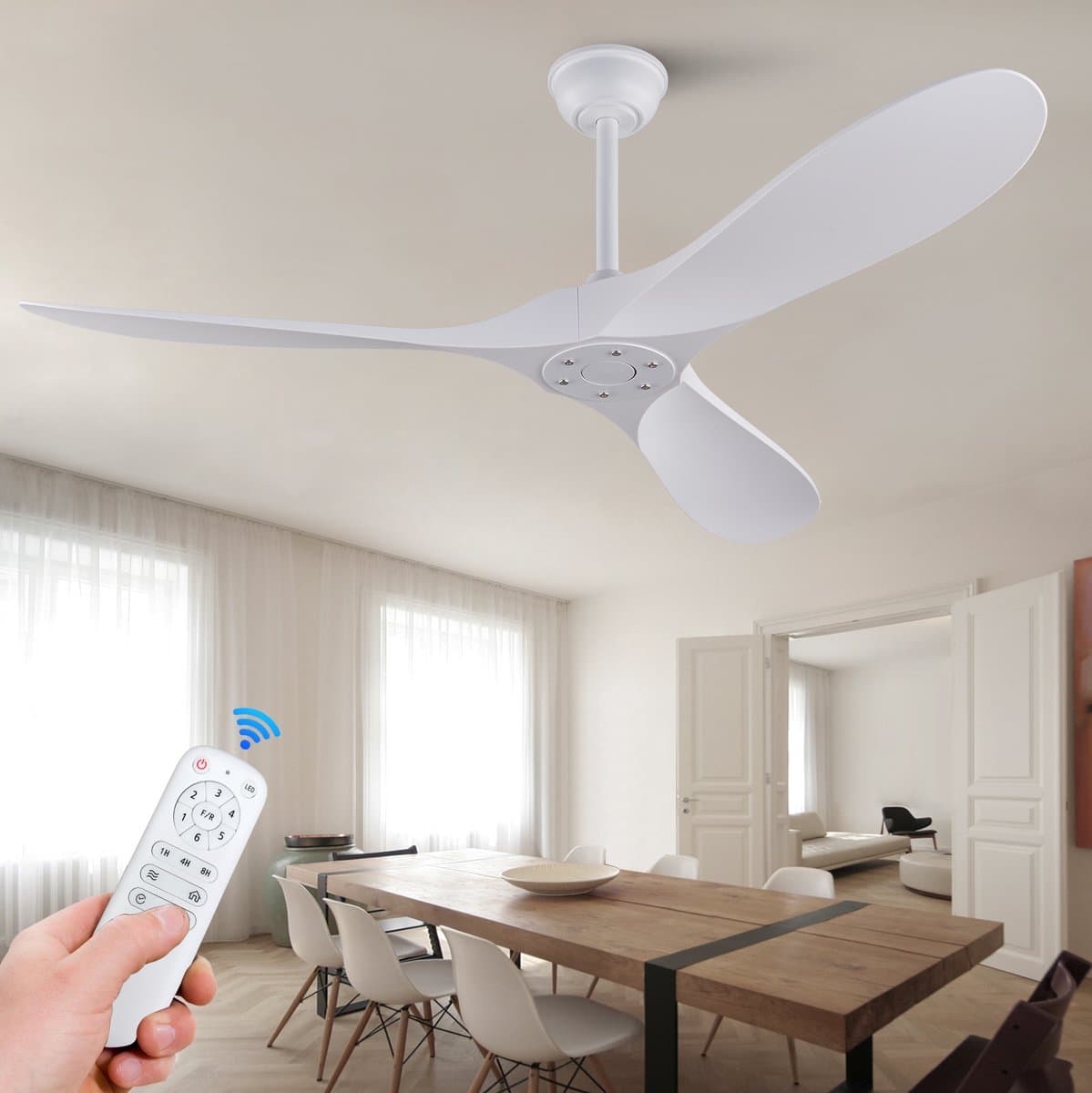 HAUSS SPOLE Plafondventilator – 152 cm – Zonder Verlichting Met Afstandsbediening – ABS – Wit – Voor Binnen En Buiten — afbeelding 1