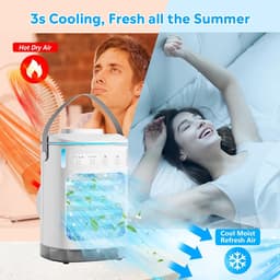 KZQ Draagbare ventilator - Aircooler - 4-in-1 ventilator - Vier windsnelheden - Timer van 2-8 uur - Kleurrijke verlichting - Waterreservoir van 900 ml - Geschikt voor slaapkamers, kantoren, woningen en kamperen - 16 × 13 × 24,5 cm - Wit — thumbnail 3