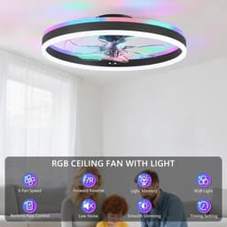 Plafond Ventilator Lamp RGB - 51 CM - Smart Lamp - 12 Kleuren - 6 Standen - Dimbaar - Zwart - Kroonluchter LED Ventilator - Chandelier Fan - Woonkamer Lamp - Ventilator Lampen - Slaapkamer lamp - Eetkamerlamp — thumbnail 2