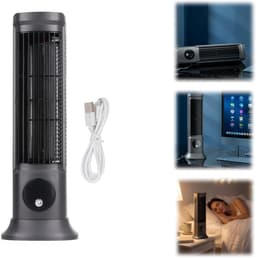 Torenventilator - Vloerventilator - Mini tafelventilator - Handmatige instelling - Bladloze ventilator - Staand en liggend - Met digitaal display - Inclusief USB datakabel - Voor slaapkamers, woonkamers, kantoren (Grijs - 27*6*8 cm) — thumbnail 1