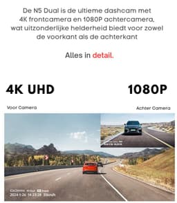Dashcam met Radar voor Auto met Camera Voor en Achter - 4K Beeld - GPS - Continue Opname - DDPAI N5 DUAL — thumbnail 3