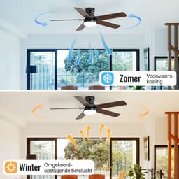 Plafondventilator - Met LED Verlichting en Afstandsbediening – ventilator - Ultra Stille DC Motor, Energiezuinig, 6 Snelheden, Timer & Lichtgeheugen, Laag Profiel Plafondventilator voor Slaapkamer en Woonkamer — thumbnail 3