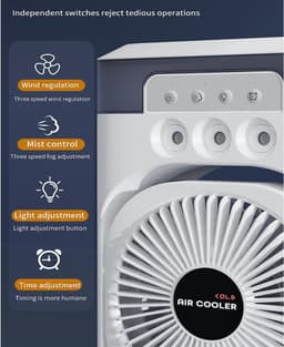 KZQ Draagbare 3-in-1 Ventilator met IJsblokjes, LED-verlichting, Timer, 3 Snelheden en 3 Sproeistanden voor Thuis, Kantoor en Slaapkamer Insteekmodel — thumbnail 4