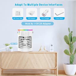 Aircooler met water of ijs-aircooler met koelelementen- 3 snelheden en verdampingskoeling - LED-verlichting in 7 kleuren - Timer van 2-8 uur - met luchtbevochtiger - voor gebruik in de slaapkamer of op het bureau - wit - 13x13x23 cm — thumbnail 3