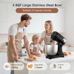 OLOEY Keukenmachine 4,5 L - 300 W - 12 snelheidsstanden - pulsefunctie - roestvrijstalen kom - kneedhaak & garde - vaatwasserbestendig - ideaal voor brooddeeg - cakes & crèmes (2-5 personen) — thumbnail 3