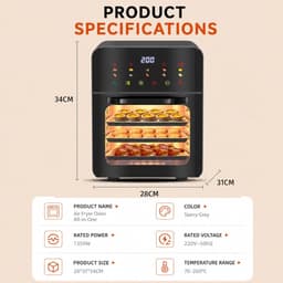 Luchtfriteuse Oven - Heteluchtfriteuse Stoomoven - Gezond Koken - 8-in-1 Functies - Grote Capaciteit - Meerkleurig — thumbnail 5