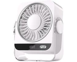 VHV - Ventilator - Tafelventilator - Tafelventilator met 199 Snelheden - 3600mAh Draagbare Fan met Ophangbeugel - Stille 2-in-1 Bureauventilator voor Muur en Tafel - Krachtige Luchtstroom - Wit