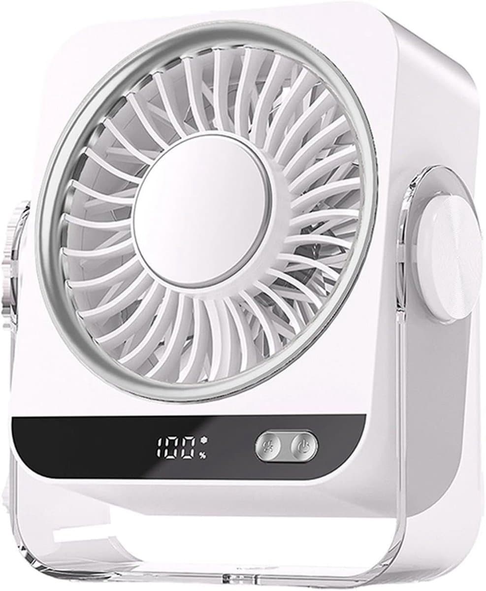 VHV - Ventilator - Tafelventilator - Tafelventilator met 199 Snelheden - 3600mAh Draagbare Fan met Ophangbeugel - Stille 2-in-1 Bureauventilator voor Muur en Tafel - Krachtige Luchtstroom - Wit — afbeelding 1