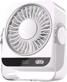 VHV - Ventilator - Tafelventilator - Tafelventilator met 199 Snelheden - 3600mAh Draagbare Fan met Ophangbeugel - Stille 2-in-1 Bureauventilator voor Muur en Tafel - Krachtige Luchtstroom - Wit — thumbnail 1