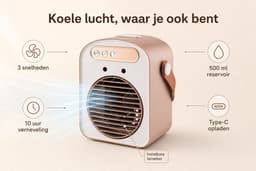 VHV - Ventilator - Tafelventilator - Luchtkoeler met Sprayfunctie - Draagbare Airco Ventilator 500ml - Mini Air Cooler met Display en Verstelbare Lamellen - Ideaal voor Kantoor en Bureau - Beige — thumbnail 2