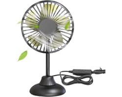 Dubbele Kop Auto Ventilator - Elektrische Ventilator Auto - Auto Koelen - 360 Graden Draaibaar - 140 cm Snoer - Zwart