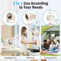 Tafelventilator, 3-in-1 USB-ventilator, stille tafelventilator, mini-ventilator, 5 snelheden, campingtafelventilator met accu, 360 graden instelbaar, voor keuken, slaapkamer, camping, kantoor, outdoor — thumbnail 3