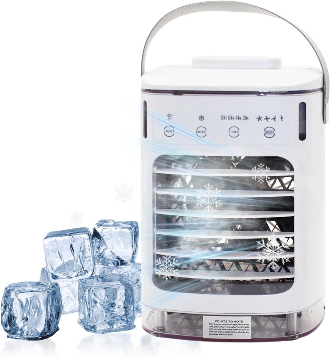 Mobiele airconditioning, mini-luchtkoeler met 4 windstanden en 7 kleuren led, draagbare luchtkoeler met groot waterreservoir (tot 2 uur looptijd), USB-voeding, stil, voor kantoor, thuis, camping - wit [Energieklasse A] — afbeelding 1