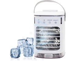 Mobiele airconditioning, mini-luchtkoeler met 4 windstanden en 7 kleuren led, draagbare luchtkoeler met groot waterreservoir (tot 2 uur looptijd), USB-voeding, stil, voor kantoor, thuis, camping - wit [Energieklasse A]