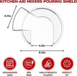 SnelShoppen - Splash Guard voor Keukenmachine 4.5 en 5-quart Tilt-Head, Perfecte Deksel voor Keukenmixers, Transparant, RVS, Glas en Keramiek, Vaatwas — thumbnail 2