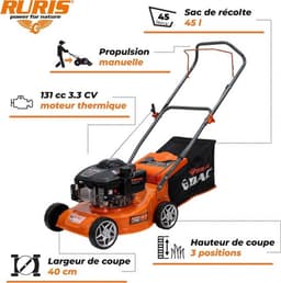 Grasmaaier – Benzinemaaier – Kooimaaier – Tuinmaaier – Motormaaier – 3,3 pk 4-takt Motor – 45 Liter Opvangbak & 40 cm Maaibreedte — thumbnail 4