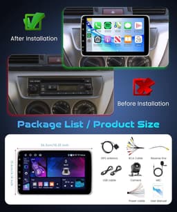 SnelShoppen - 10 Inch Rotating Android Car Radio 1 Din - 4GB + 64GB, GPS, Bluetooth, Wireless CarPlay/Android Auto, FM/RDS, WiFi, Mirror Link, Retro C — thumbnail 5