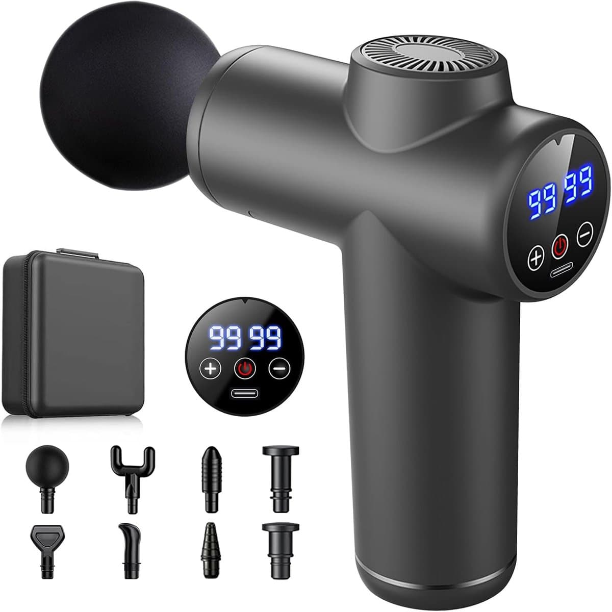 SnelShoppen - Spiermassagepistool met 99 Snelheden, 8 Massagekoppen, LCD-Touchscreen, 29900 omw/min, Draagbaar Design, Stil en Ergonomisch, Perfect vo — afbeelding 1