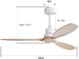 HAUSS SPOLE Plafondventilator – 132 cm – 6 Snelheden Met Afstandsbediening – Metaal En Hout – Wit – Zonder Verlichting — thumbnail 2