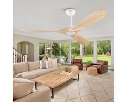 HAUSS SPOLE Ventilator – 60 Inch Zonder Licht – 152 cm – Metaal En Hout – Wit En Naturel – Met Afstandsbediening Voor Woonkamer En Terras