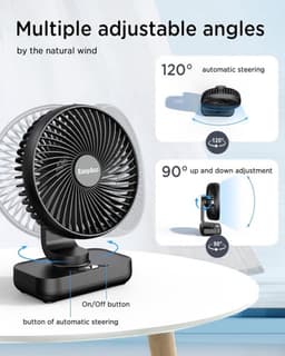 Solvix tafel ventilator geluidloos - Tafelfan - Zwart - Automatische Oscillatie - Oplaadbare Accu - Voor Thuis en Onderweg — thumbnail 2