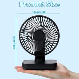 Solvix tafel ventilator geluidloos - USB Bureauventilator - Zwart - 4 Instellingen - Oplaadbare 4000mAh Batterij - Voor Thuis en Buitenshuis — thumbnail 4