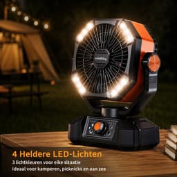 uJOY Ventilator - 8 instelbare ventilatorsnelheden - Automatische oscillatie - Powerbankfunctie - 4 LED-lampen - Kleur oranje — thumbnail 3