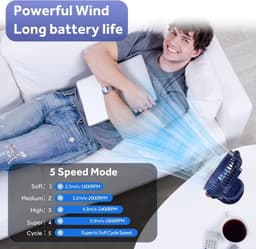 USB-ventilator - Kleine tafelventilator met LED, oplaadbare clipventilator van 4000 mAh, stille elektrische bureauventilator, batterijduur van meer dan 15 uur, draagbare ventilator op batterijen — thumbnail 5