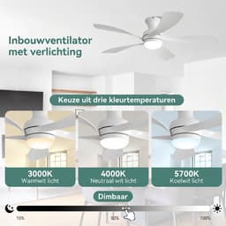 Plafondventilator Met Lamp - 5 ABS Bladen - Ø 132 cm - Dimbare lamp - Met Afstandsbediening - 6 ventilatorstanden - LED's Light - Wit — thumbnail 3
